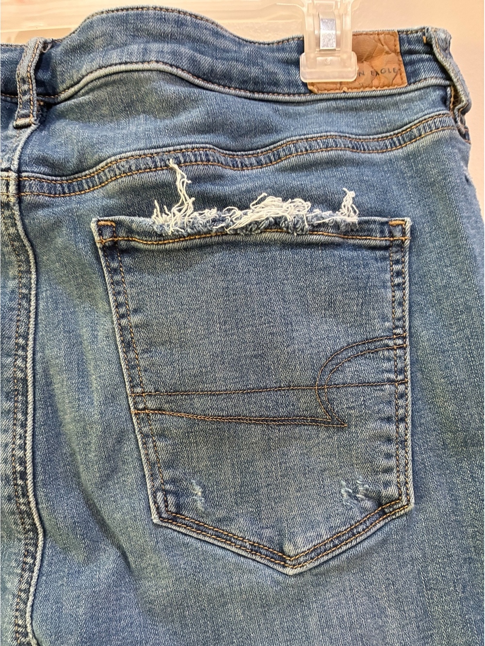 American Eagle Distressed Flared Jeans with Knee Patch - Picture 6 of 9